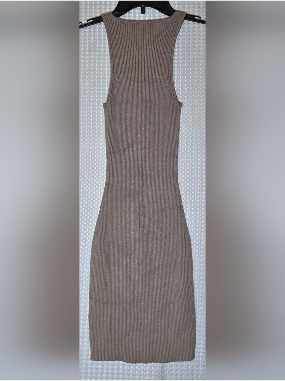 Abercrombie Ribbed Midi Dress Taupe Neutral Quiet Luxury Bodycon XXSP - Picture 11 of 14